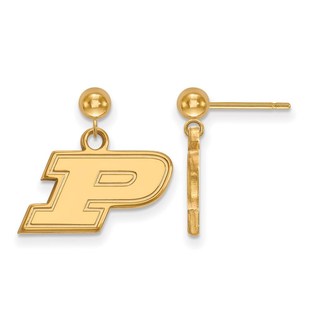 Sterling Silver Gold-plated Purdue University Letter P Dangle Ball Post  Earrings