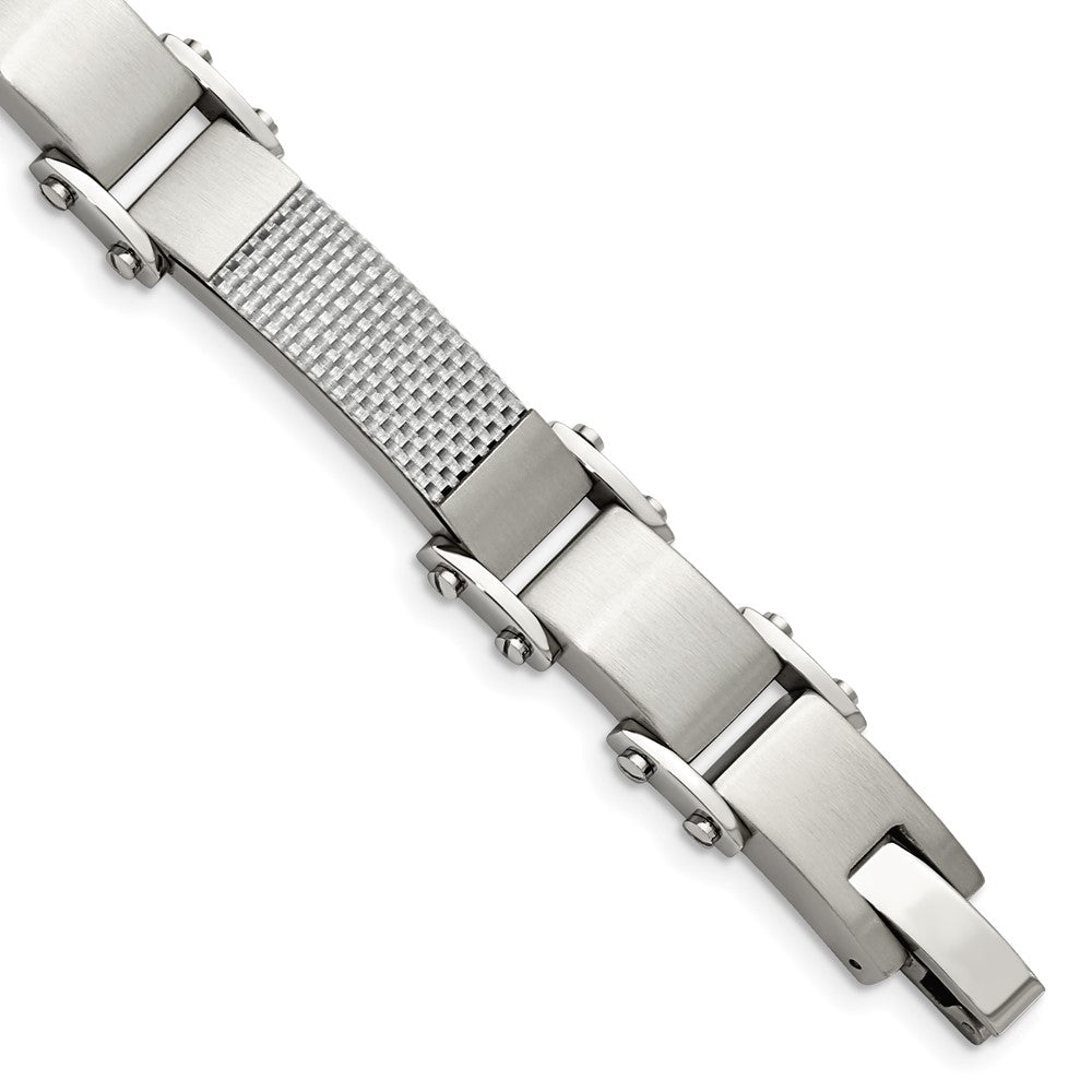 Chisel Stainless Steel Grey Carbon Fiber Inlay Polished Bracelet