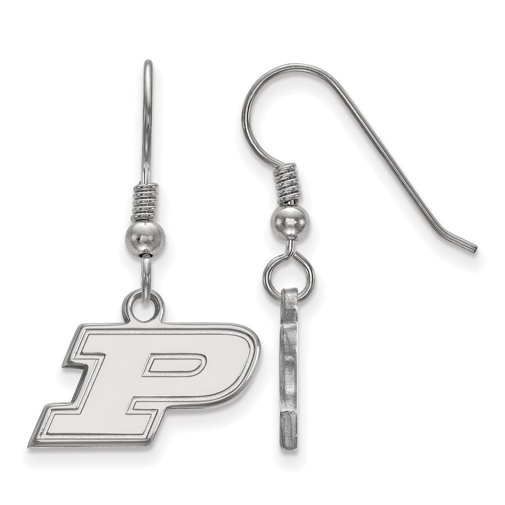 Sterling Silver Rhodium-plated Purdue University Letter P Extra Small  Dangle Wire Earrings