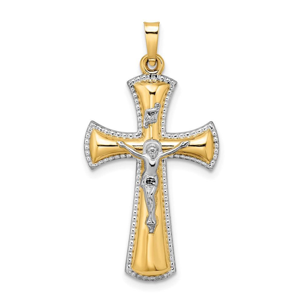 14k Two-tone and White Gold Rhodium Hollow INRI Crucifix Pendant