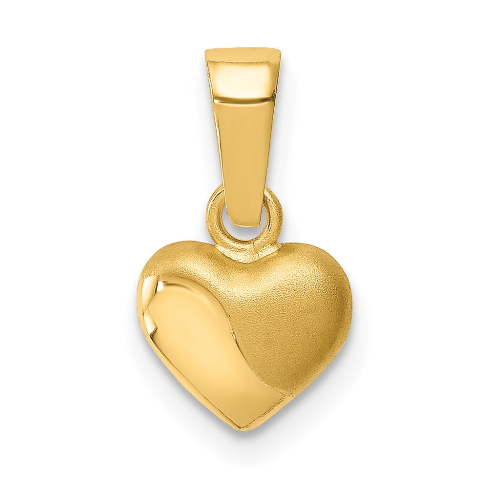 14k Yellow Gold Satin and Polished 3D Puffed Heart Pendant