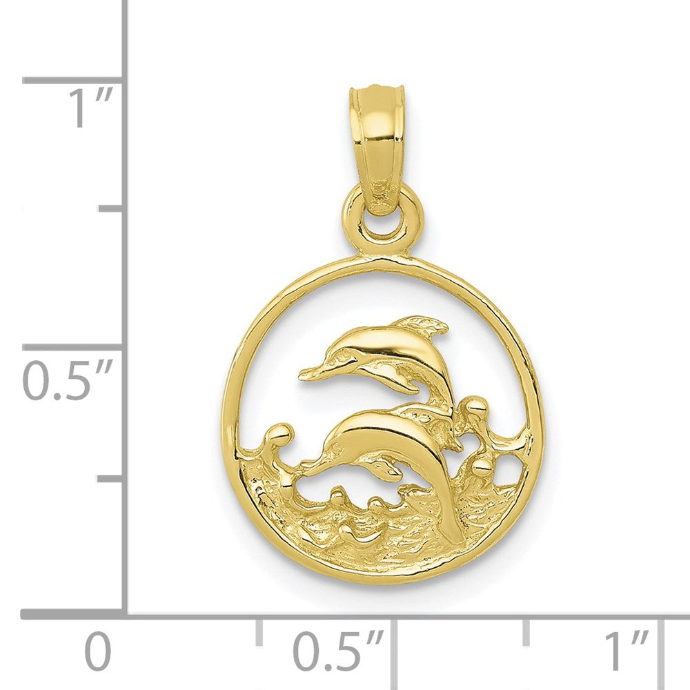 10K Double Dolphin Circle Pendant 3