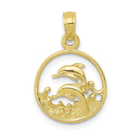 10K Double Dolphin Circle Pendant 1