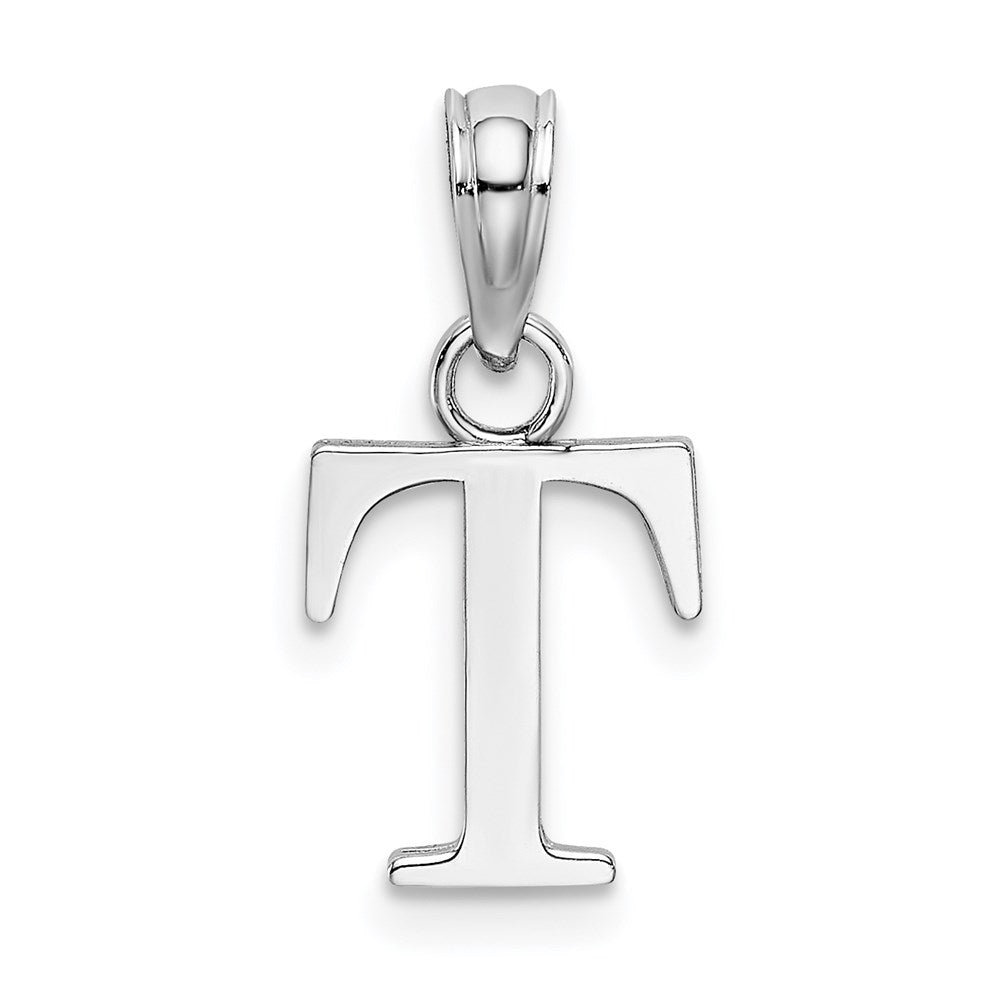 10K White Gold Polished T Block Initial Charm