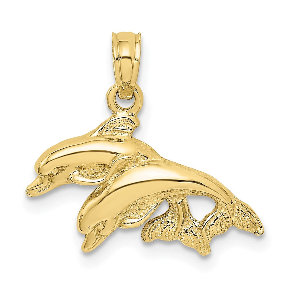 10K Polished Double Dolphins Jumping Charm 1