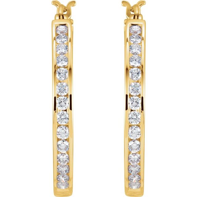 14K Yellow 1 CTW Diamond Hoop Earrings 2