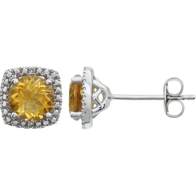 Sterling Silver Citrine & .015 CTW Diamond Earrings 1