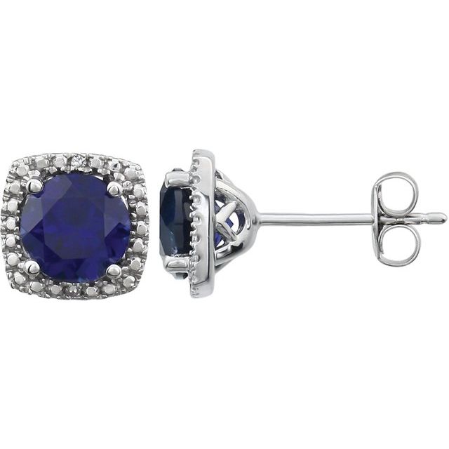 Sterling Silver Created Blue Sapphire & .015 CTW Diamond Earrings ...