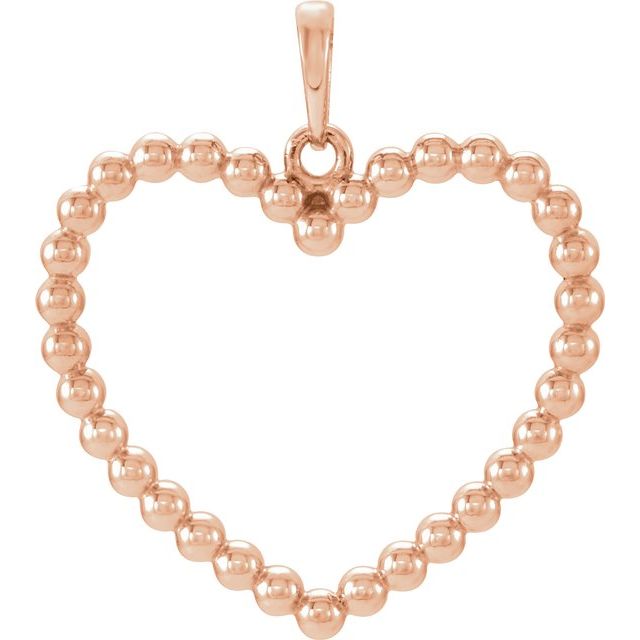 14K Rose Beaded Heart Pendant 1