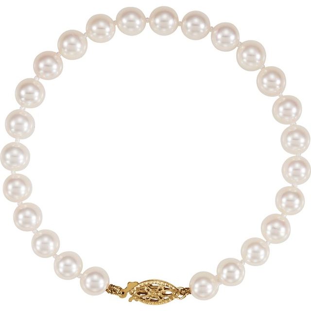 14K Yellow 6-6.5 mm Akoya Cultured Pearl 7" Bracelet 1