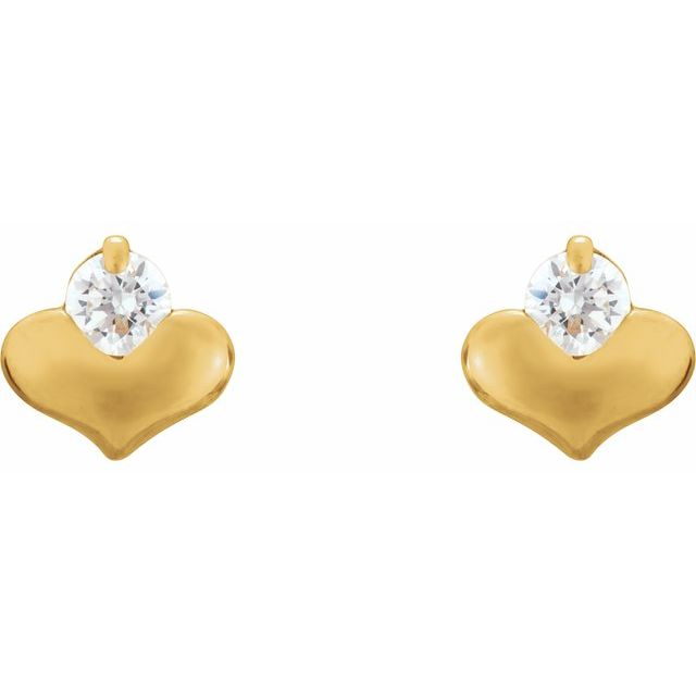 14K Yellow 2.25 mm Round Cubic Zirconia Heart Earrings 2