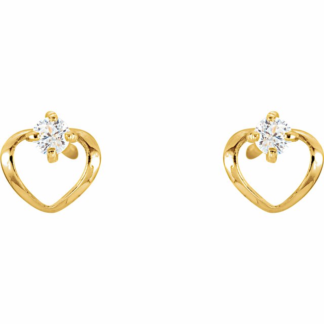 14K Yellow 2 mm Round Cubic Zirconia Youth Heart Earrings 2