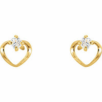 14K Yellow 2 mm Round Cubic Zirconia Youth Heart Earrings 2