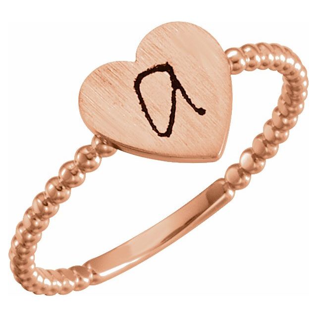 14K Rose Heart Engravable Beaded Ring 3