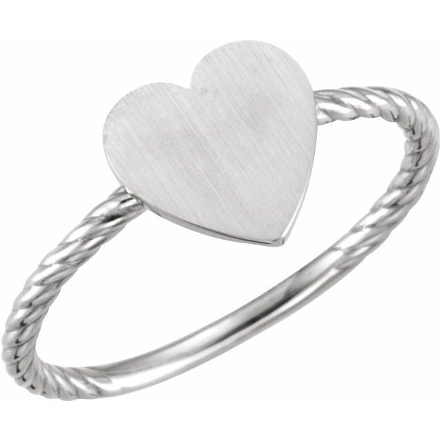 14K White Heart Engravable Rope Ring 1