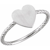 14K White Heart Engravable Rope Ring 1