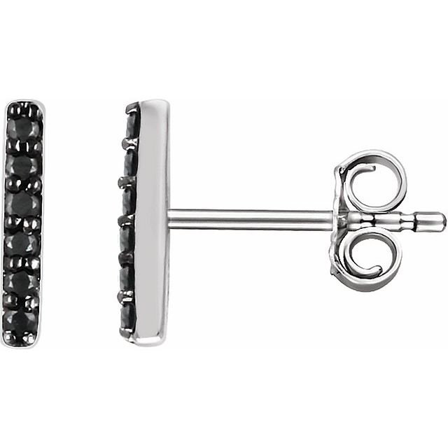 14K White 1/10 CTW Black Diamond Bar Earrings 1