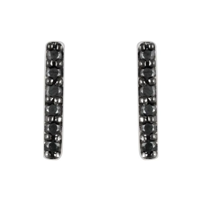 14K White 1/10 CTW Black Diamond Bar Earrings 2