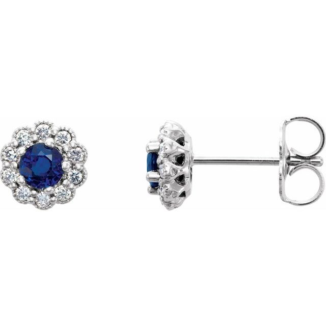 14K White Blue Sapphire & 1/6 CTW Diamond Earrings 1