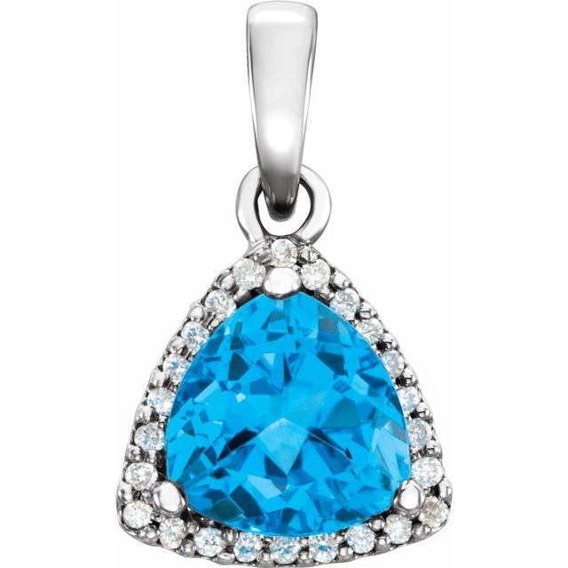 14K White Swiss Blue Topaz & 1/10 CTW Diamond Pendant 1