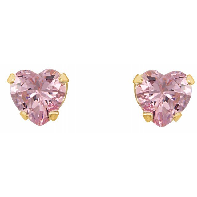 14K Yellow 4x3.5 mm Heart Pink Cubic Zirconia Youth Stud Earrings 2