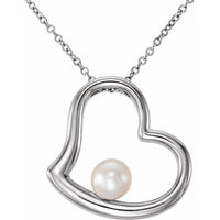 Platinum Freshwater Cultured Pearl Heart 18" Necklace 1