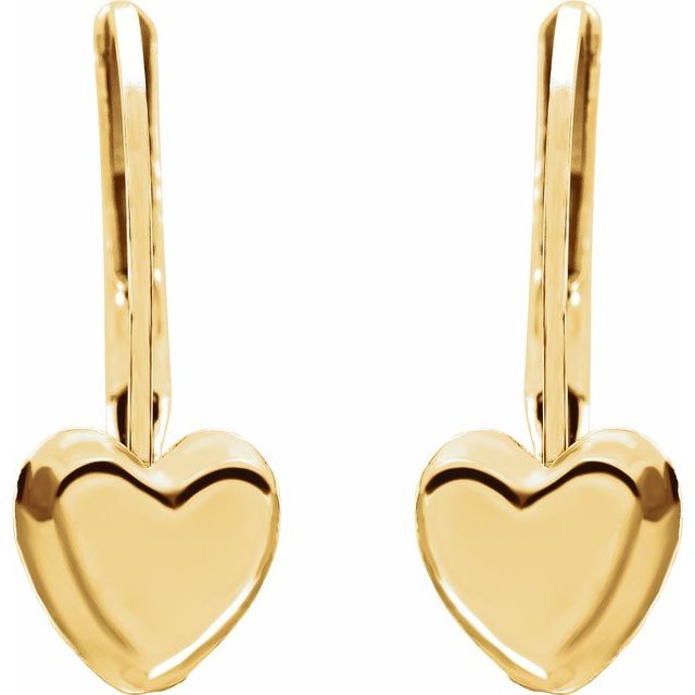 14K Yellow Heart Lever Back Earrings 2