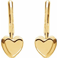 14K Yellow Heart Lever Back Earrings 2