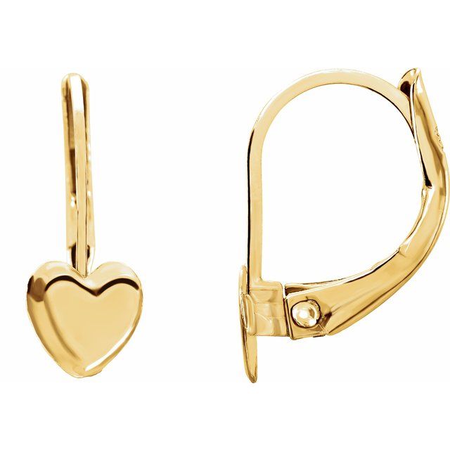 14K Yellow Heart Lever Back Earrings 1