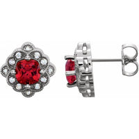 14K White Lab-Created Ruby & 1/10 CTW Diamond Earrings