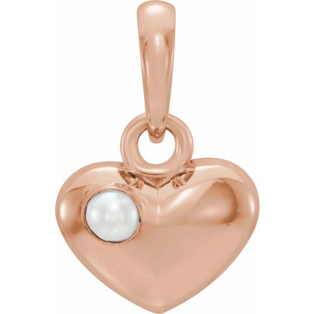 14K Rose Freshwater Cultured Pearl Heart Pendant 1