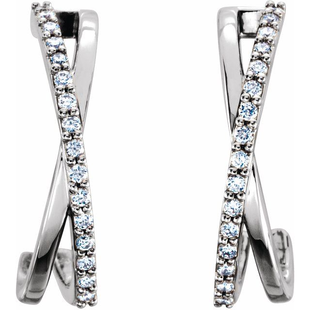 14K White 1/6 CTW Diamond Criss-Cross J-Hoop Earrings 2