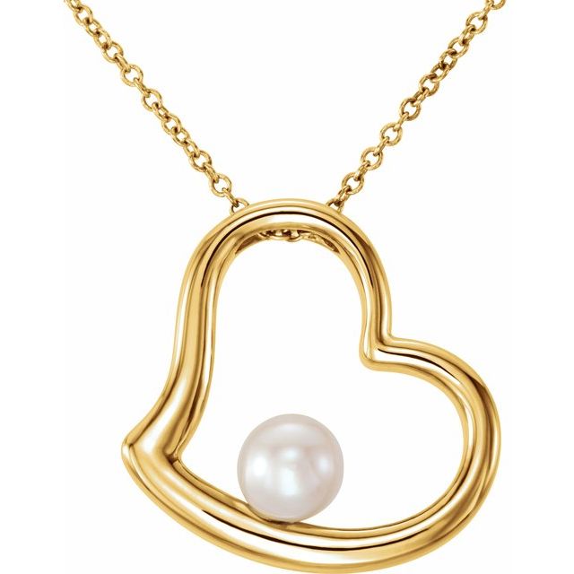 14K Yellow Freshwater Cultured Pearl Heart 18" Necklace 1