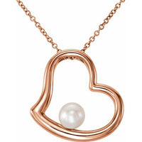 14K Rose Freshwater Cultured Pearl Heart 18" Necklace 1