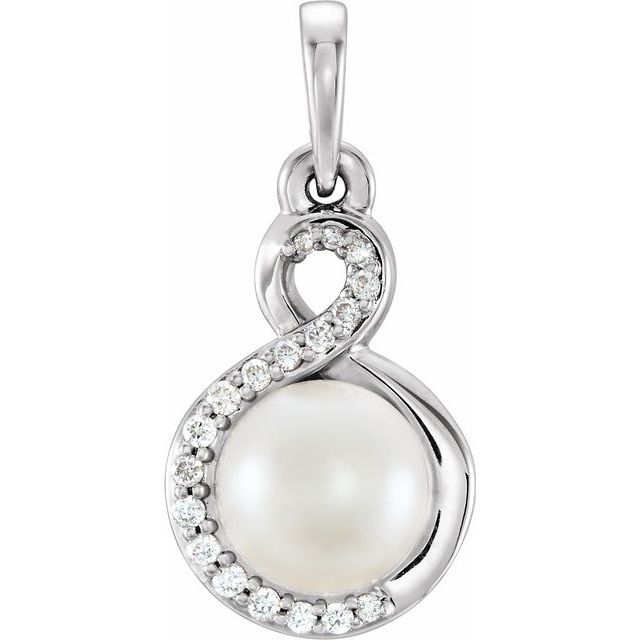 14K White Freshwater Cultured Pearl & .07 CTW Diamond Pendant 1