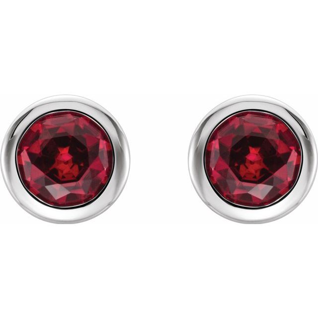 14K White 4 mm Round Lab-Created Ruby Birthstone Earrings