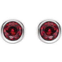 14K White 4 mm Round Lab-Created Ruby Birthstone Earrings