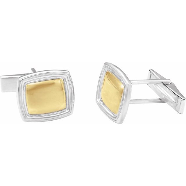 Sterling Silver & 14K Yellow 14x16 mm Square Cuff Links 2