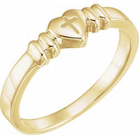 10K Yellow Heart & Cross Chastity Ring Size 5 1