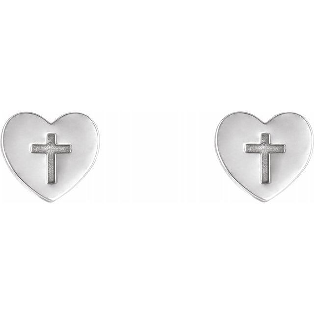 14K White Heart & Cross Earrings 2