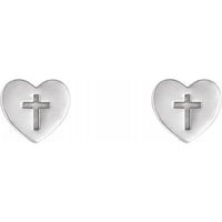 14K White Heart & Cross Earrings 2