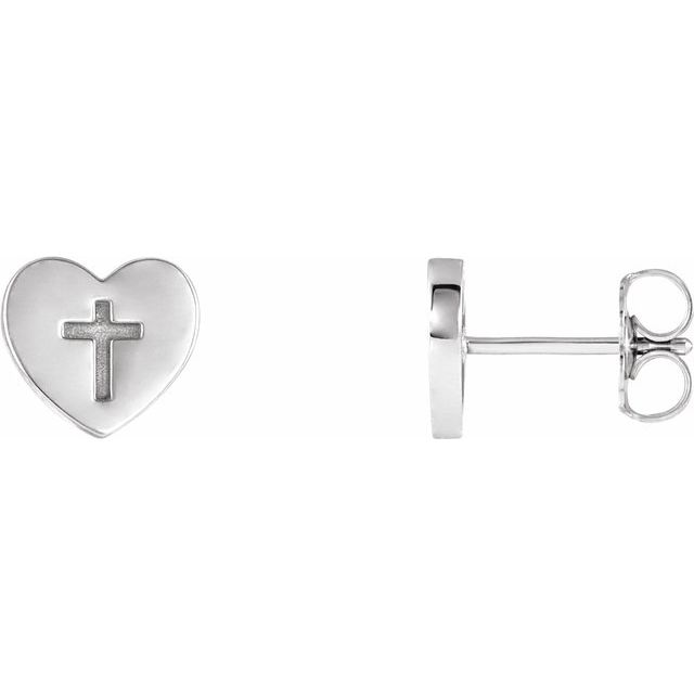 14K White Heart & Cross Earrings 1