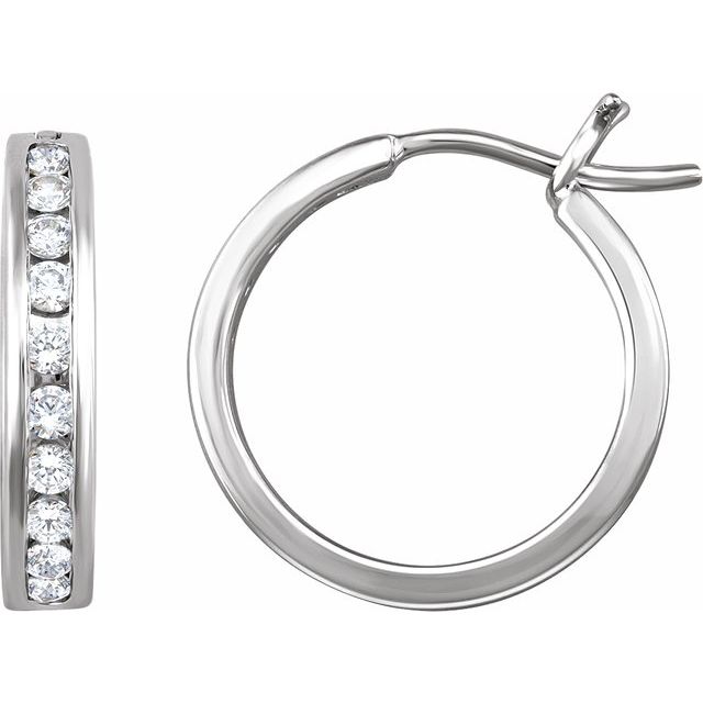 14K White 1/2 CTW Diamond Hoop Earrings 1