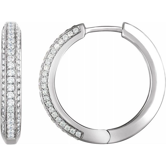 14K White 3/4 CTW Diamond Hoop Earrings 1