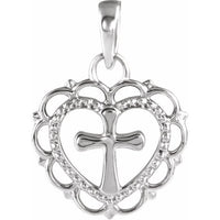 Sterling Silver Youth Heart with Cross Pendant 1