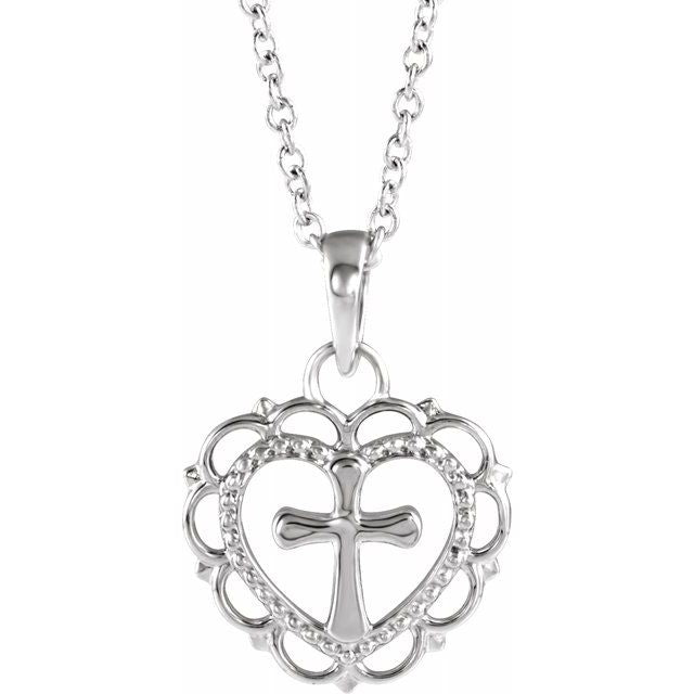 14K White Youth Heart with Cross 16-18" Necklace 1