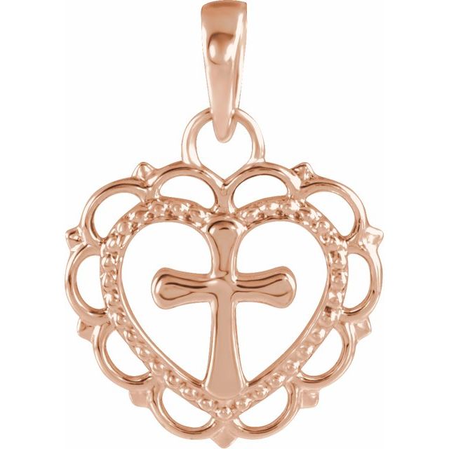 14K Rose Youth Heart with Cross Pendant 1