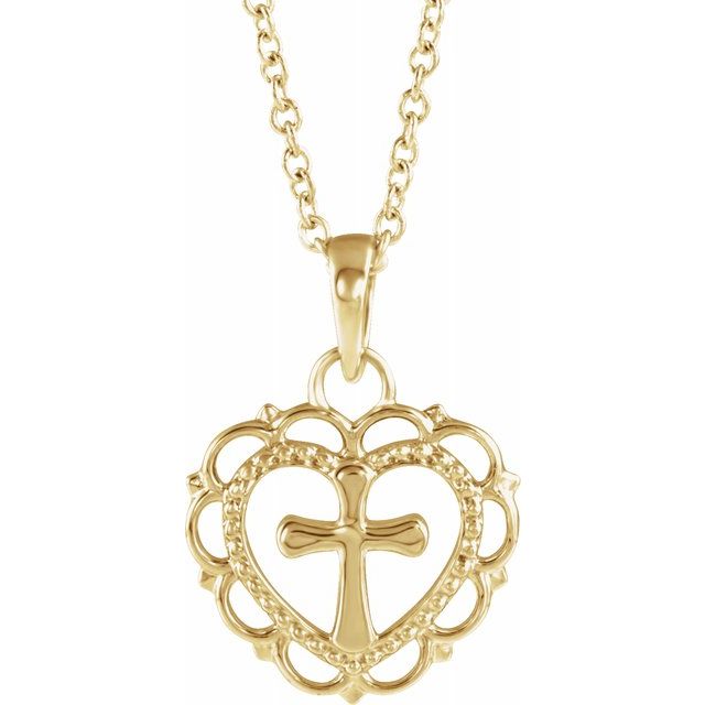 14K Yellow Youth Heart with Cross 16-18" Necklace 1