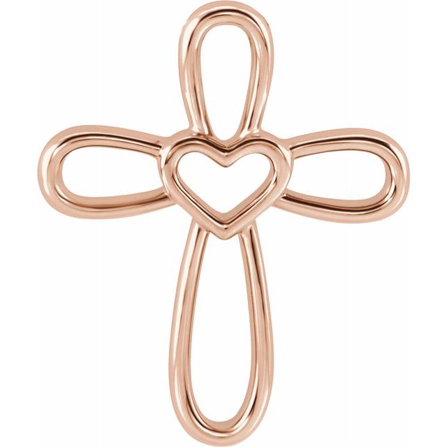 14K Rose Cross with Heart Pendant 1