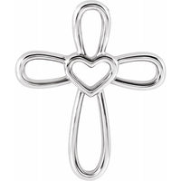 14K White Cross with Heart Pendant 1